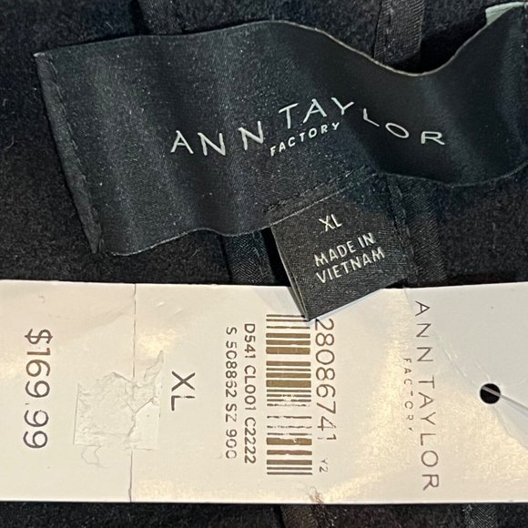 NWT ANN TAYLOR Pea Coat XL Black Button Tie Belt - Picture 3 of 4